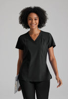 Barco One 4 Pocket V-Neck Perforated Panel Scrub Top | BLACK