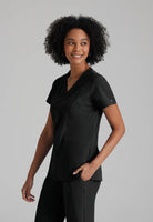 Barco One 4 Pocket V-Neck Perforated Panel Scrub Top | BLACK