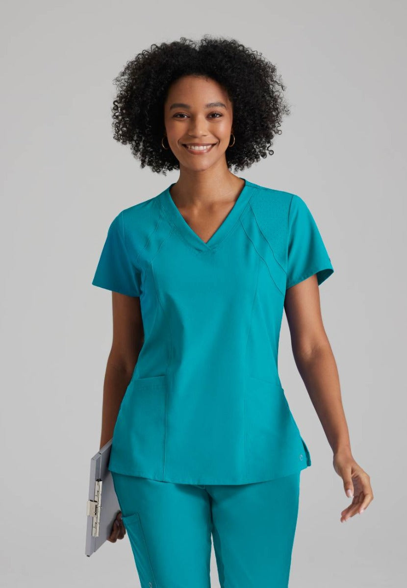 Barco One 4 Pocket V-Neck Perforated Panel Scrub Top | Teal