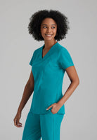 Barco One 4 Pocket V-Neck Perforated Panel Scrub Top | Teal