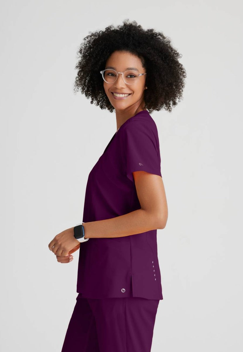 Barco One 4 Pocket V-Neck Perforated Panel Scrub Top | Wine