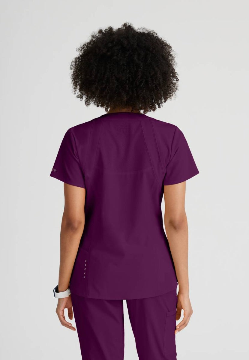 Barco One 4 Pocket V-Neck Perforated Panel Scrub Top | Wine