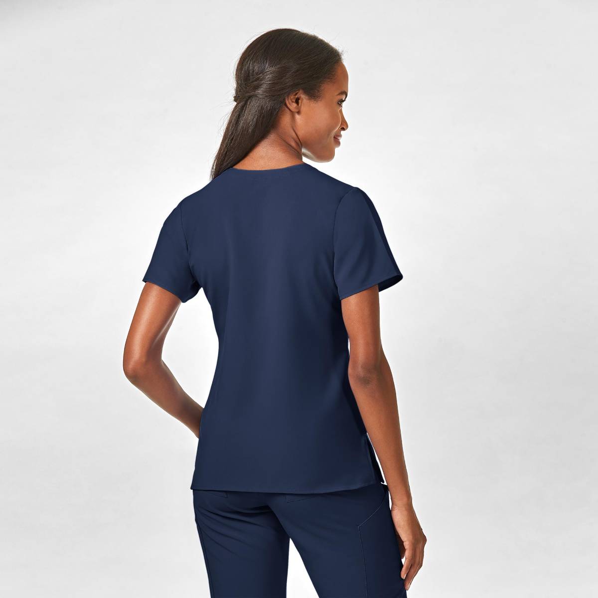 W123 WOMENS STYLIZED V-NECK TOP | NAVY