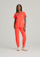 Barco One 4 Pocket V-Neck Perforated Panel Scrub Top | Neon Flame