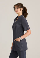 Grey's Anatomy Spandex Stretch Women's Sahar 2-Pocket Banded Collar Top | Steel