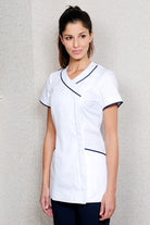 Nursing Uniform Tunic T1 Side Concealed Zip + 2 pockets | WHITE/NAVY