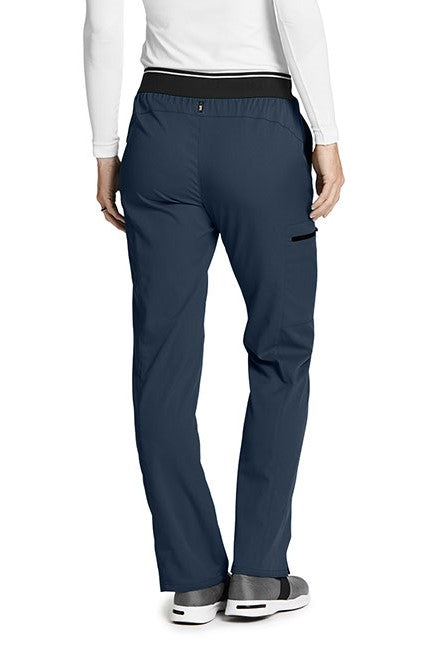 Greys Anatomy Kim 3 Pocket Elastic Back Waistband Zip-Pocket Pants PETITE (29") leg length  | Steel