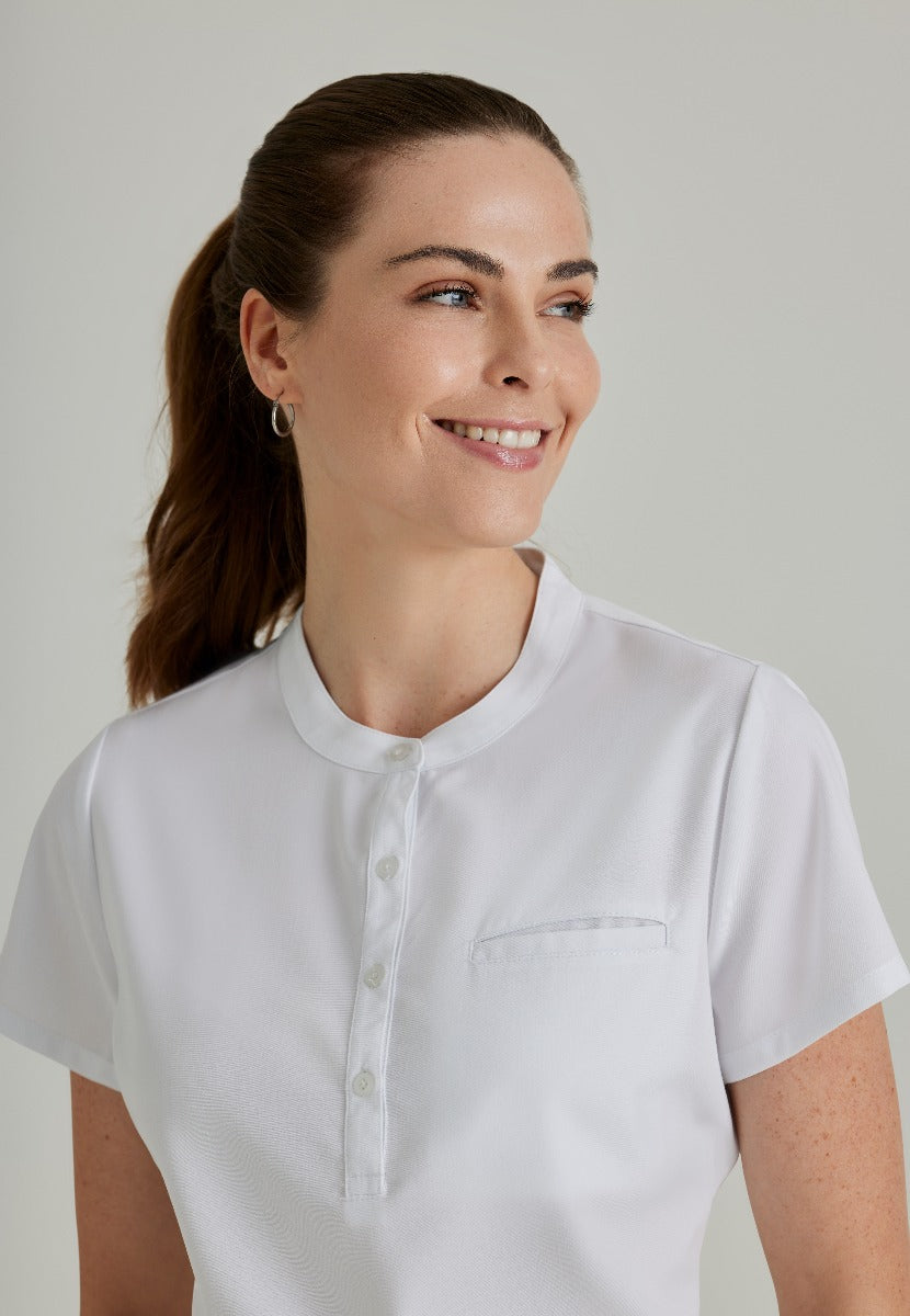 Barco Unify 1-Pocket Button Collar Tuck-In ScrubTop | WHITE