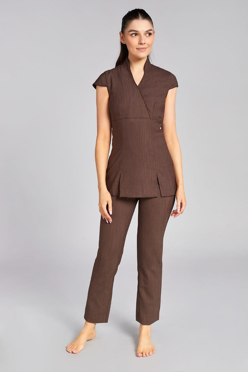 NICOLE WRAP EFFECT BEAUTY TUNIC | BROWN LINEN