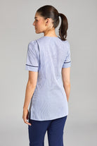 Nursing Uniform Tunic - PH1A Sweetheart Neckline + Button Front | BLUE STRIPE/NAVY