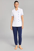 Nursing Uniform Tunic L2- Side Buttoned Front and Collar | WHITE/METRO