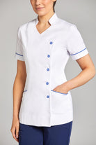 Nursing Uniform Tunic L2- Side Buttoned Front and Collar | WHITE/METRO