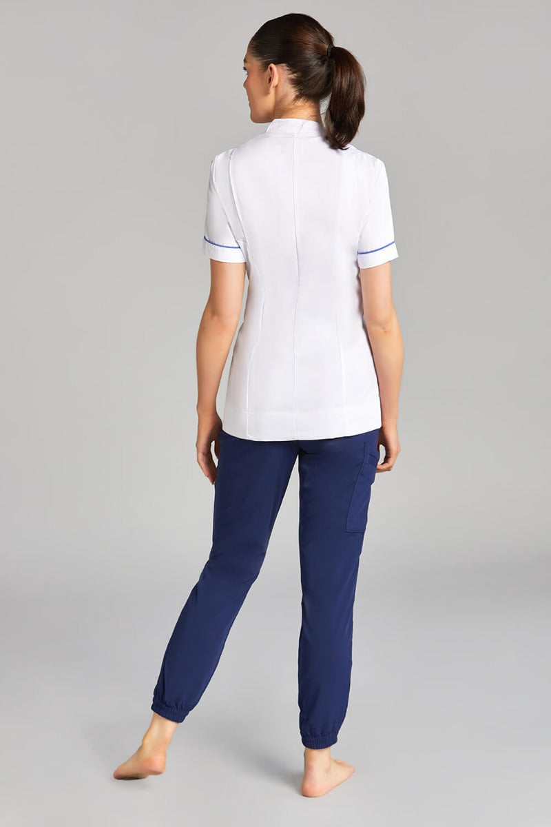 Nursing Uniform Tunic L2- Side Buttoned Front and Collar | WHITE/METRO