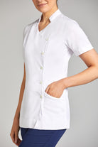 Nursing Uniform Tunic L2- Side Buttoned Front and Collar | WHITE