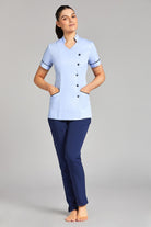 Nursing Uniform Tunic L2- Side Buttoned Front and Collar | SKY/NAVY