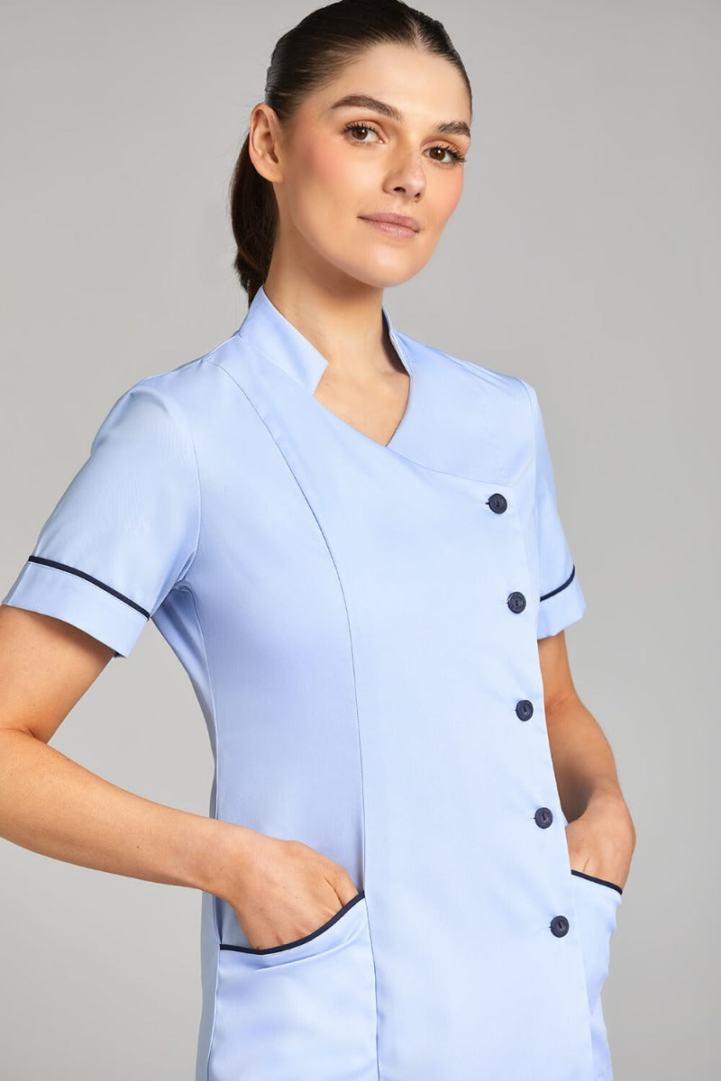 Nursing Uniform Tunic L2- Side Buttoned Front and Collar | SKY/NAVY