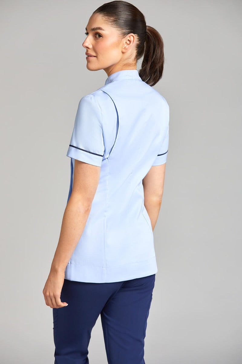 Nursing Uniform Tunic L2- Side Buttoned Front and Collar | SKY/NAVY