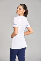 Nursing Uniform Tunic - PH1A Sweetheart Neckline + Button Front | WHITE/METRO