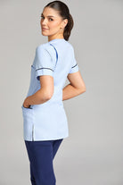 Nursing Uniform Tunic - PH1A Sweetheart Neckline + Button Front | SKY/NAVY