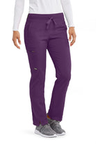 Greys Anatomy Kim 3 Pocket Elastic Back Waistband Zip-Pocket Pants | Eggplant