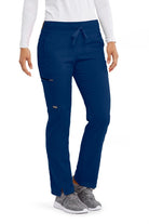 Greys Anatomy Kim 3 Pocket Elastic Back Waistband Zip-Pocket Pants PETITE (29") leg length  | NAVY