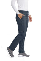 Greys Anatomy Kim 3 Pocket Elastic Back Waistband Zip-Pocket Pants | Steel