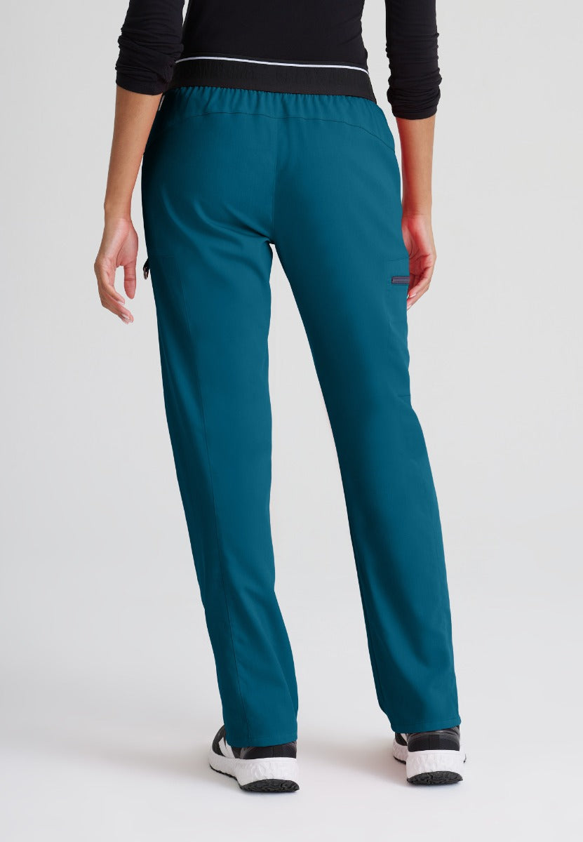 Greys Anatomy Kim 3 Pocket Elastic Back Waistband Zip-Pocket Pants | Bahama