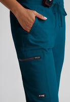 Greys Anatomy Kim 3 Pocket Elastic Back Waistband Zip-Pocket Pants PETITE (29") leg length  | Bahama