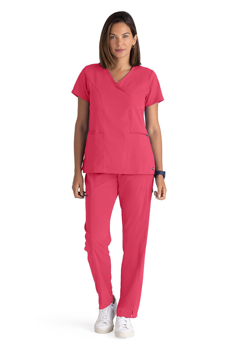 Greys Anatomy V-Neck Kim Top with Zip Front Pocket | Rose Splash