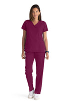 Greys Anatomy V-Neck Kim Top with Zip Front Pocket | Wine