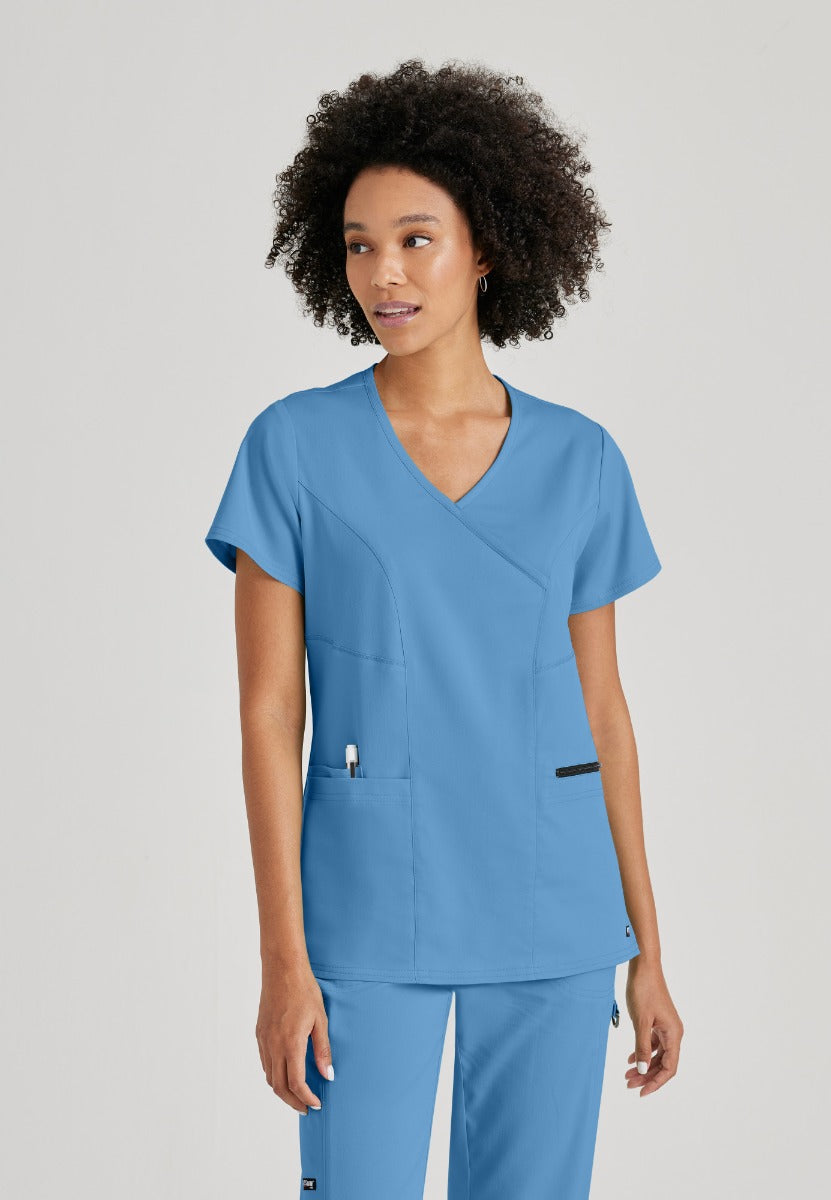 Greys Anatomy V-Neck Kim Top with Zip Front Pocket | TRUE CEIL