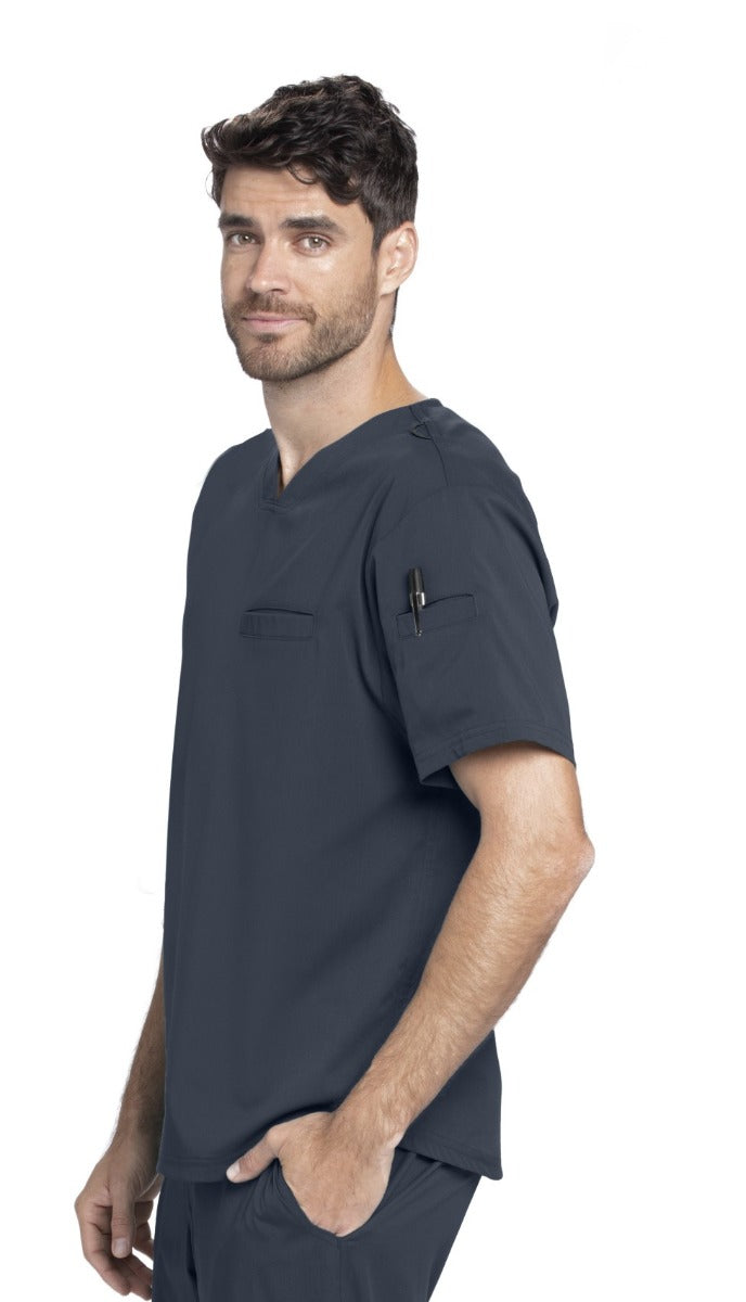 Grey's Anatomy Active Spandex Stretch Men's 3-Pocket V-Neck Scrub Tops | Steel