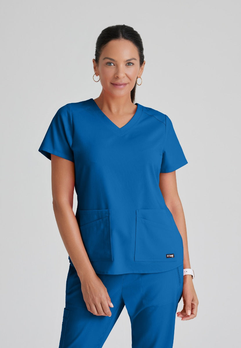 Greys Anatomy Emma 4 pocket, V-neck scrub top with angled seams | New Royal