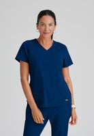 Greys Anatomy Emma 4 pocket, V-neck scrub top with angled seams | NAVY