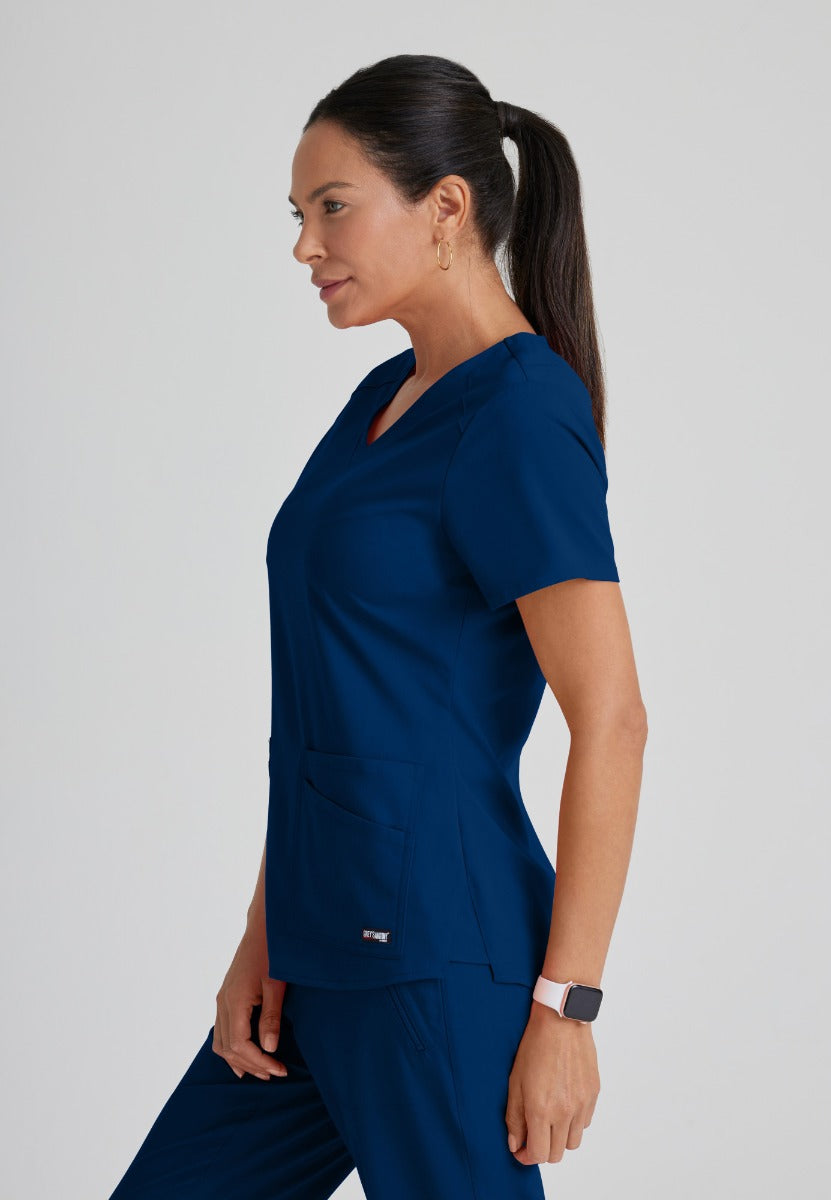 Greys Anatomy Emma 4 pocket, V-neck scrub top with angled seams | NAVY