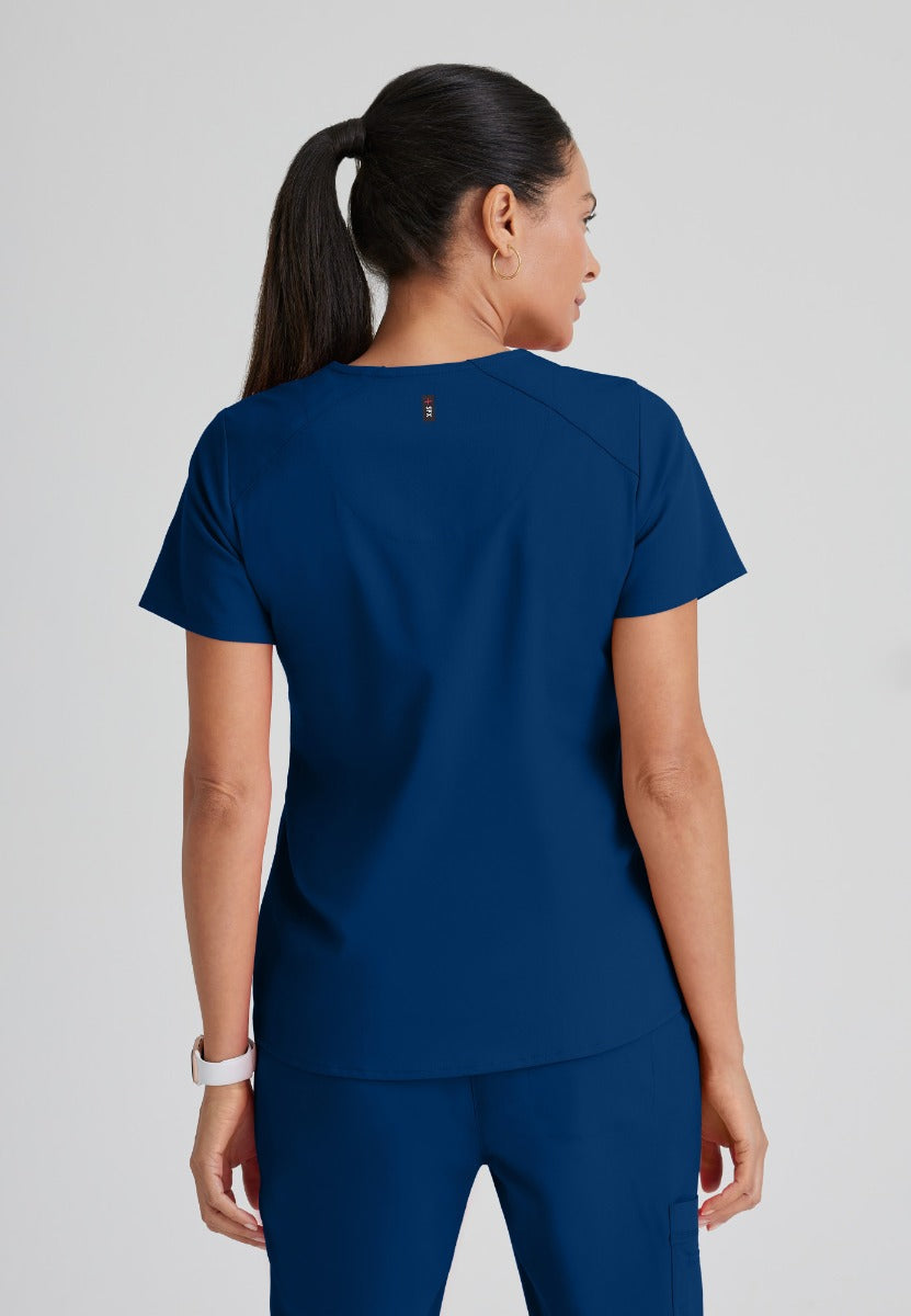 Greys Anatomy Emma 4 pocket, V-neck scrub top with angled seams | NAVY