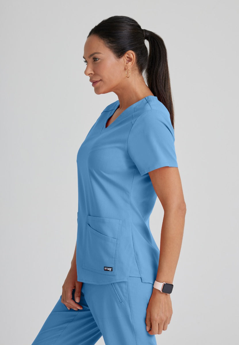 Greys Anatomy Emma 4 pocket, V-neck scrub top with angled seams | TRUE CEIL