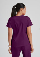 Greys Anatomy Emma 4 pocket, V-neck scrub top with angled seams | Wine