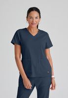 Greys Anatomy Emma 4 pocket, V-neck scrub top with angled seams | STEEL GREY