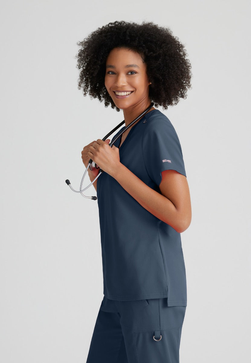 Grey's Anatomy Bree Tuck-in Scrub Top  | Steel