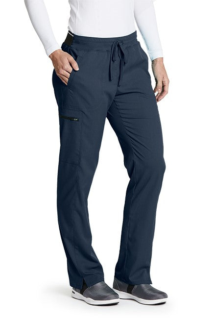 Greys Anatomy Kim 3 Pocket Elastic Back Waistband Zip-Pocket Pants | Steel