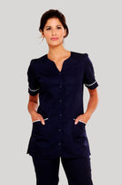 Nursing Uniform Tunic - PH1A Sweetheart Neckline + Button Front | NAVY/WHITE