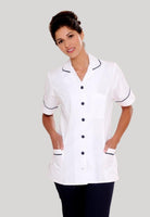 Nursing Uniform Tunic PH2A - Round Collar + Buttoned Front ⚡⚡⚡-50% OFF✨ | WHITE/NAVY