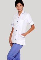 Nursing Uniform Tunic PH2A - Round Collar + Buttoned Front ⚡⚡⚡-50% OFF✨ | WHITE/METRO