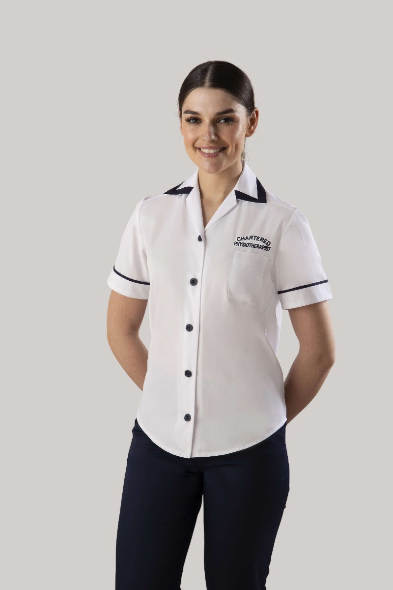 Physiotherapist Lightweight Blouse with Logo | WHITE/NAVY