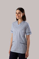 Unisex Medical Stripe Scrub Top | BLUE STRIPE/NAVY