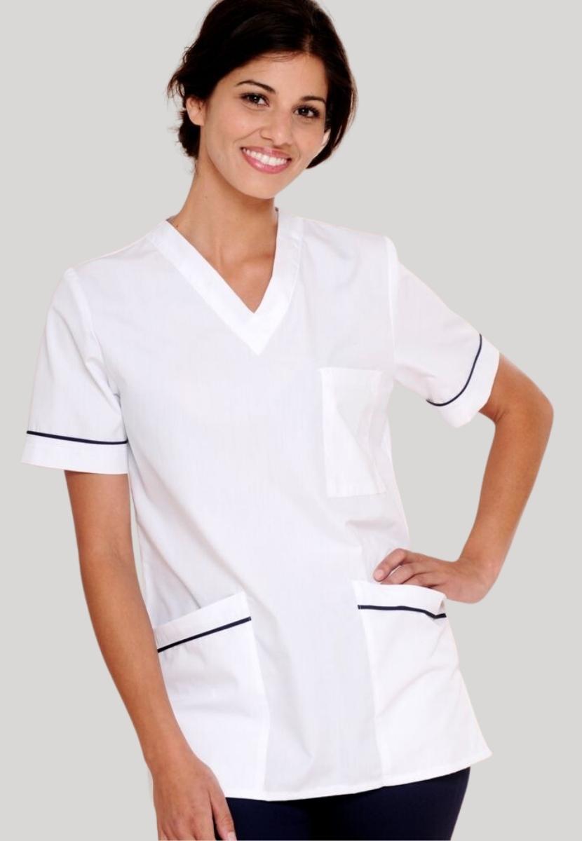 Diamond Designs Medical Unisex Scrub Top | WHITE/NAVY