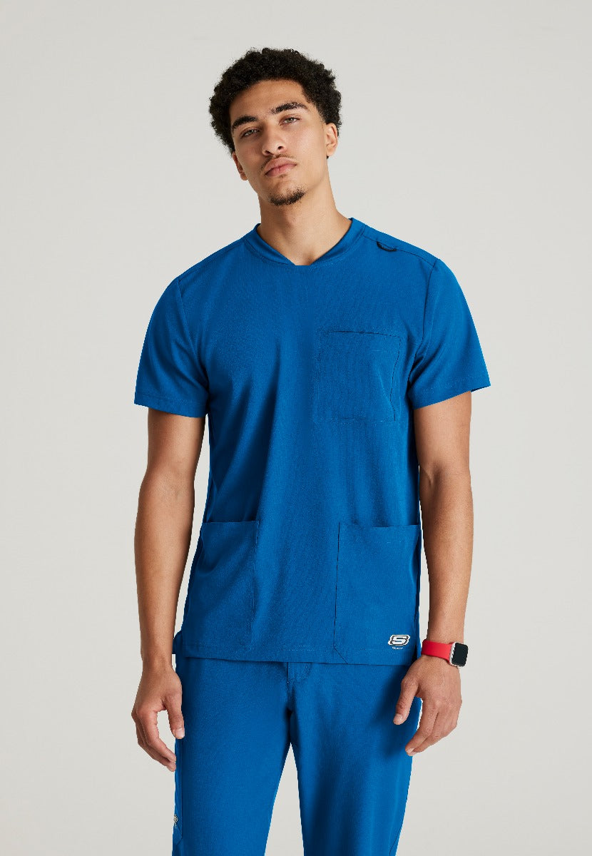 SKECHERS MALE THESIS THREE POCKET, ROUNDED NECKLINE SCRUB TOP  | New Royal